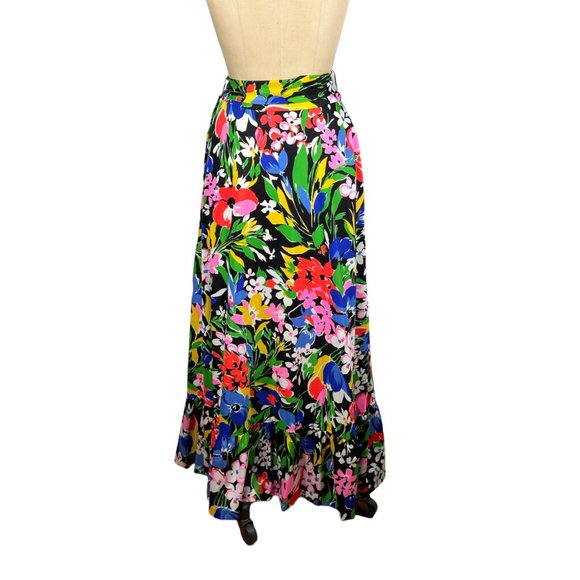 1960s 70s floral maxi peasant skirt with ruffled hem by Century of Boston Size M - Picture 3 of 7